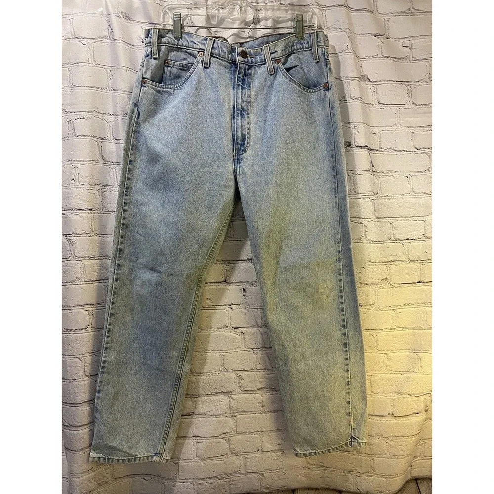 Levis 505 Regular Fit Light Wash Blue Denim Jeans 35x29 Orange Tab 1994 Vintage